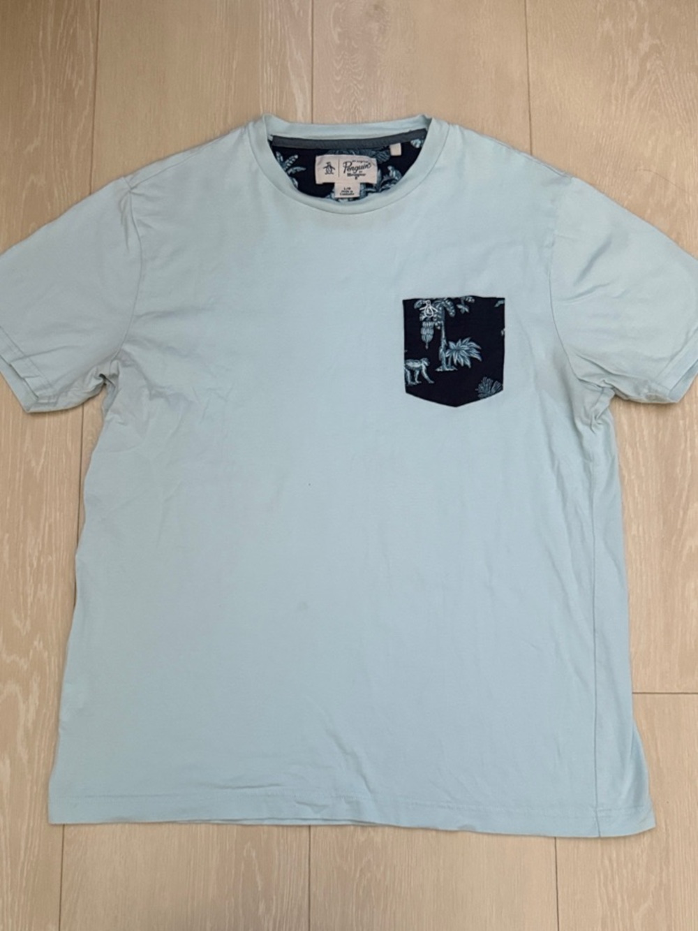 Original Penguin Light Blue Short Sleeve Tee with Navy Tropical Pocket